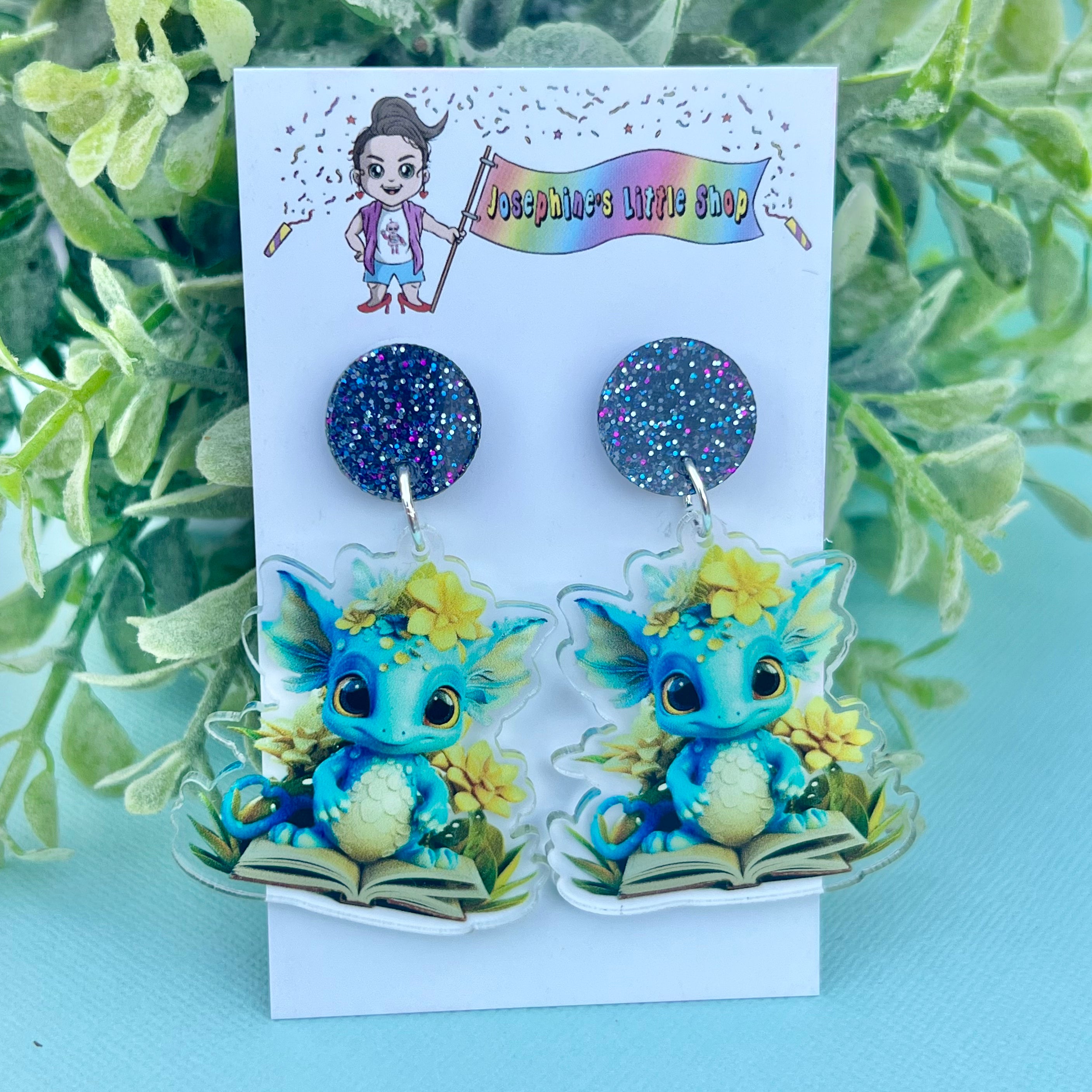 Blue Flower Dragon Book Monster - Acrylic Dangles