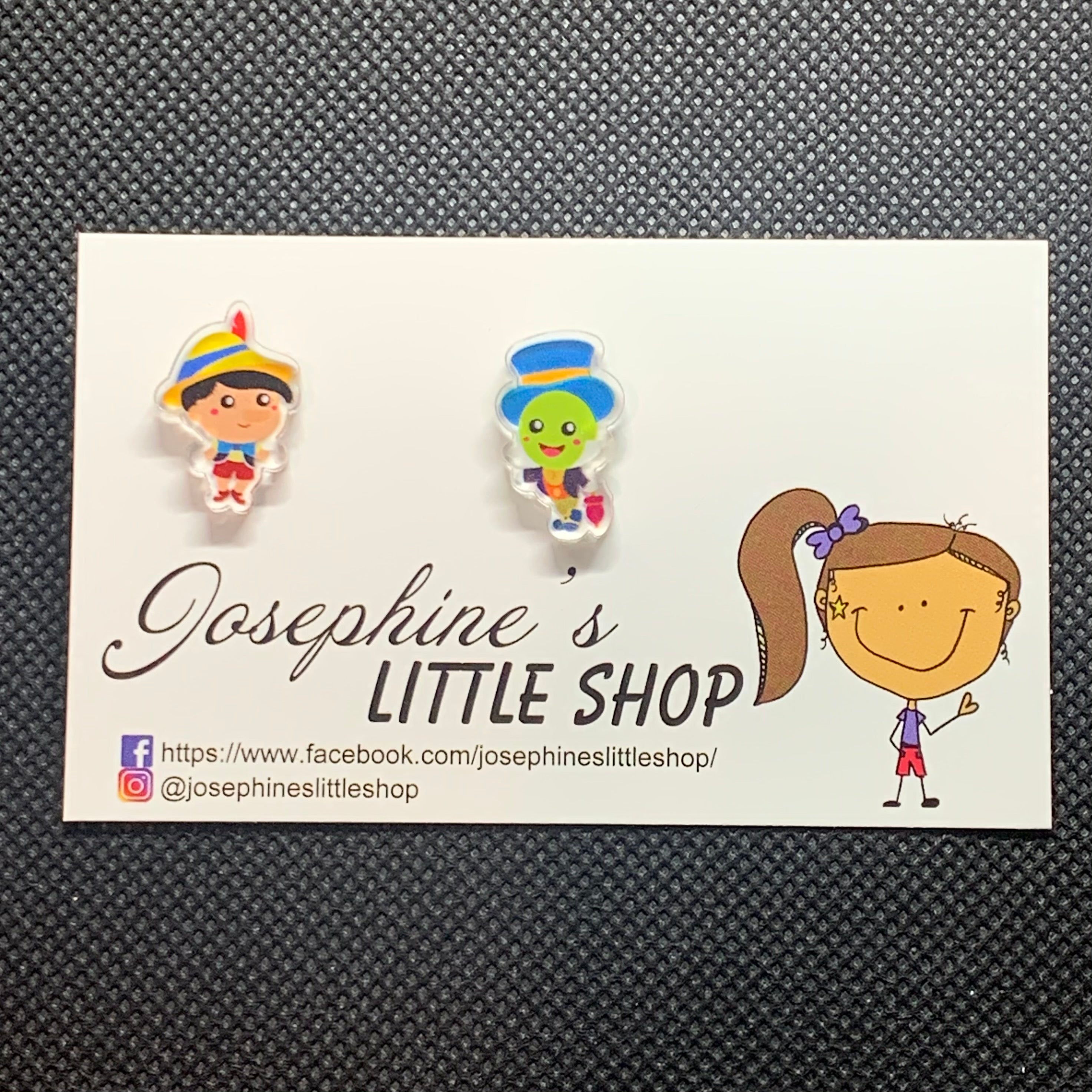 Jolush Pinocchio and Jiminy Cricket - Acrylic Statement Studs