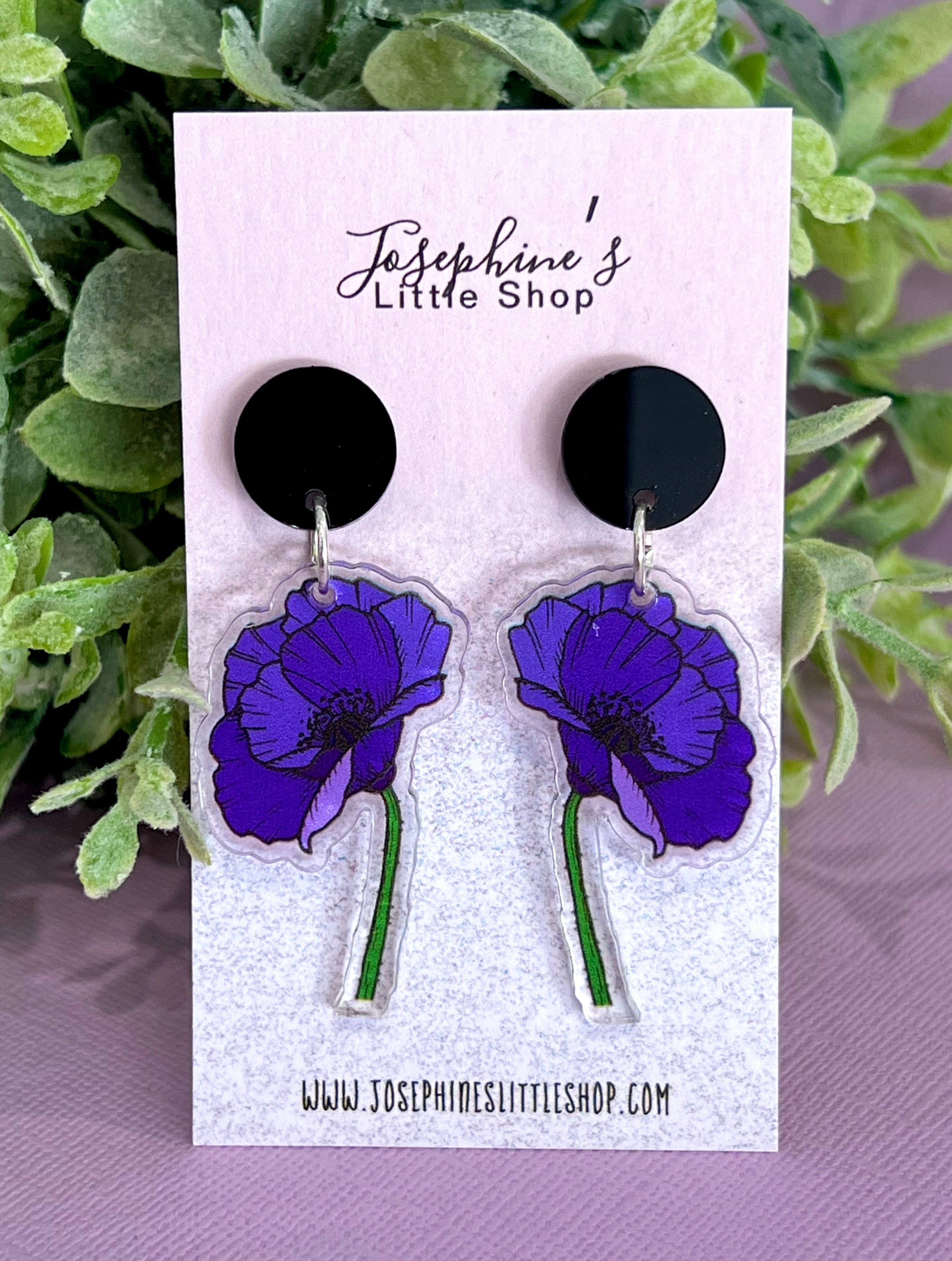 JoLush Watercolour Purple Poppies - Acrylic Dangles