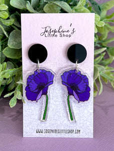 JoLush Watercolour Purple Poppies - Acrylic Dangles