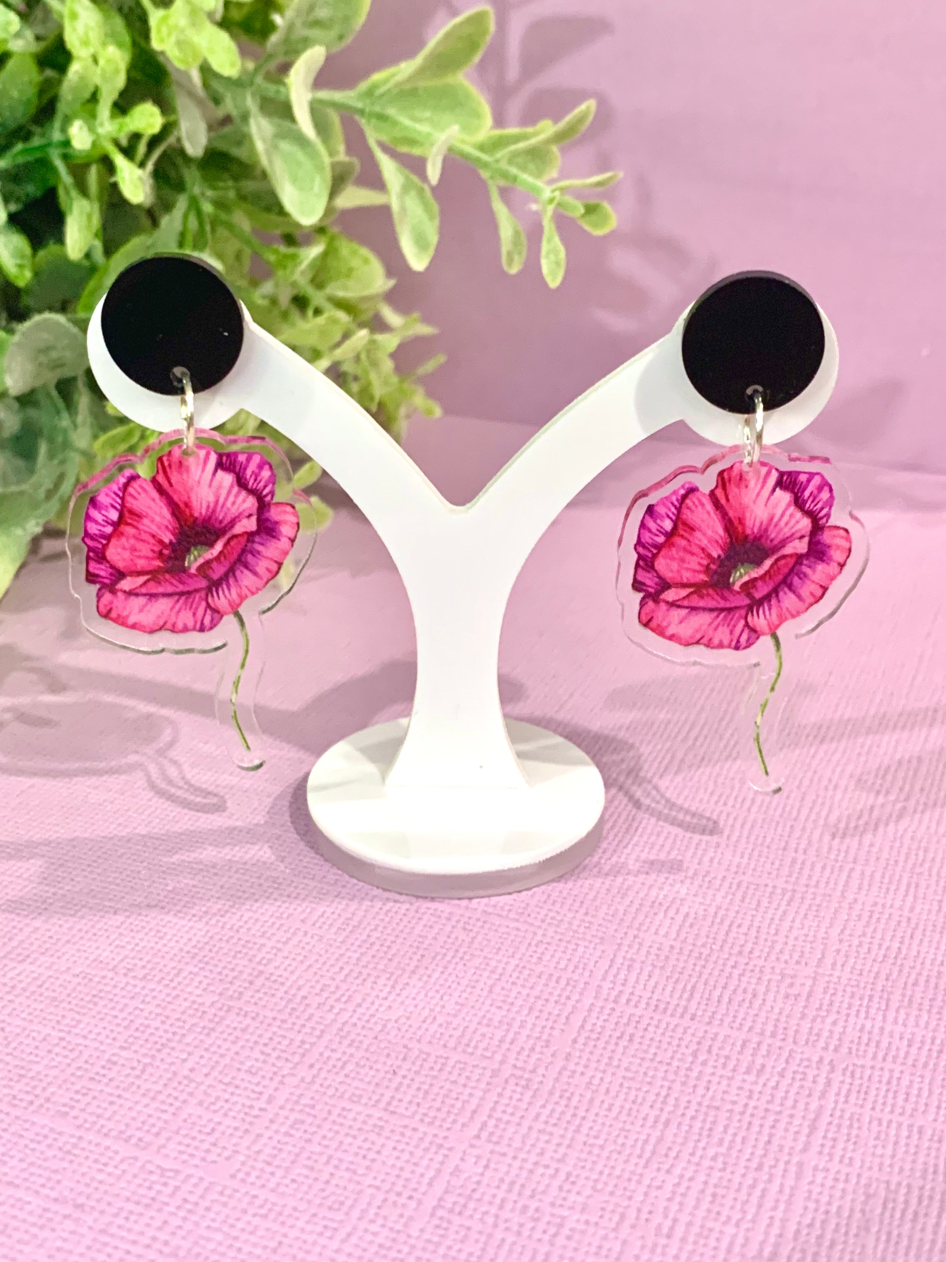 JoLush Watercolour Red Poppies - Acrylic Dangles
