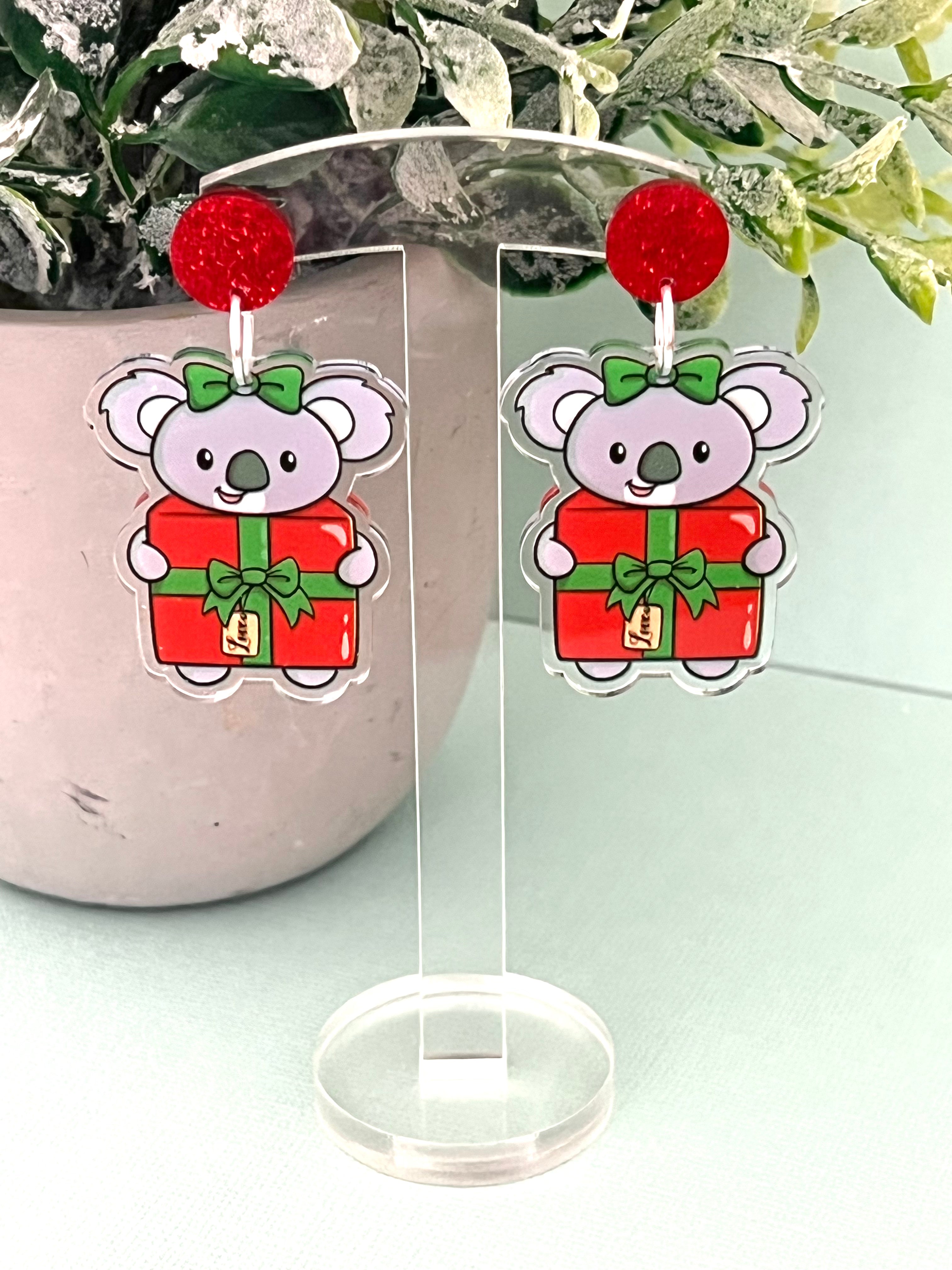 JoLush Koala Christmas Present - Acrylic Dangles