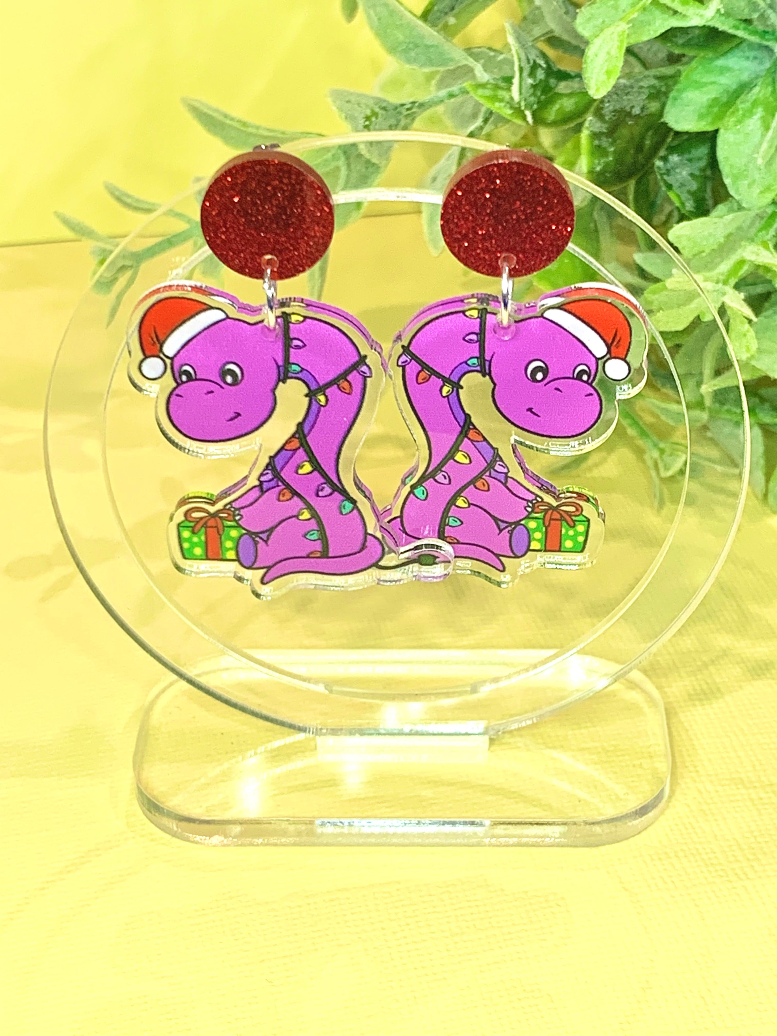 JoLush Long Neck Dinosaur Christmas - Acrylic Dangles