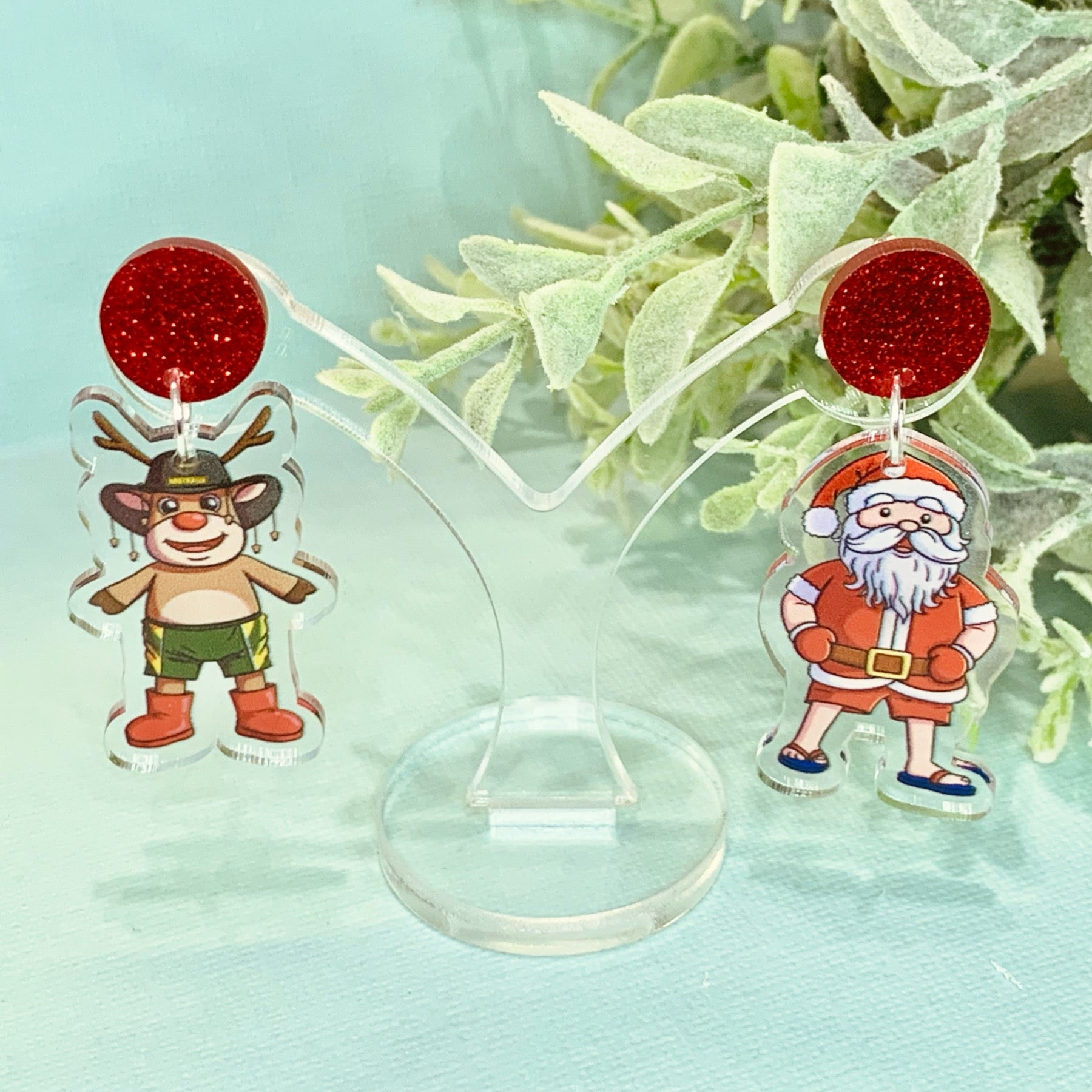 JoLush Australian Santa and Rudolf - Acrylic Dangles