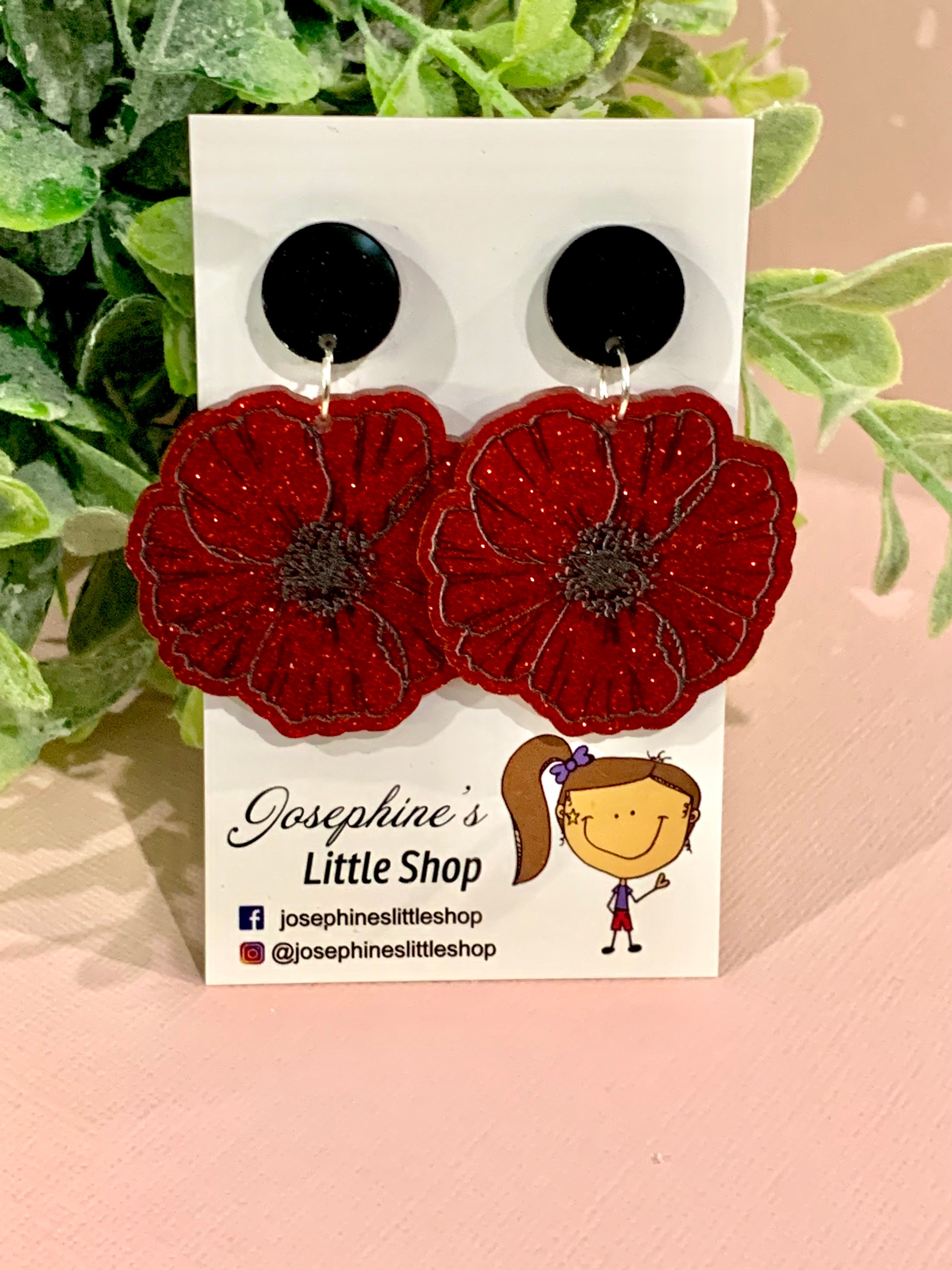 JoLush Sparkly Red Poppies - Acrylic Dangles